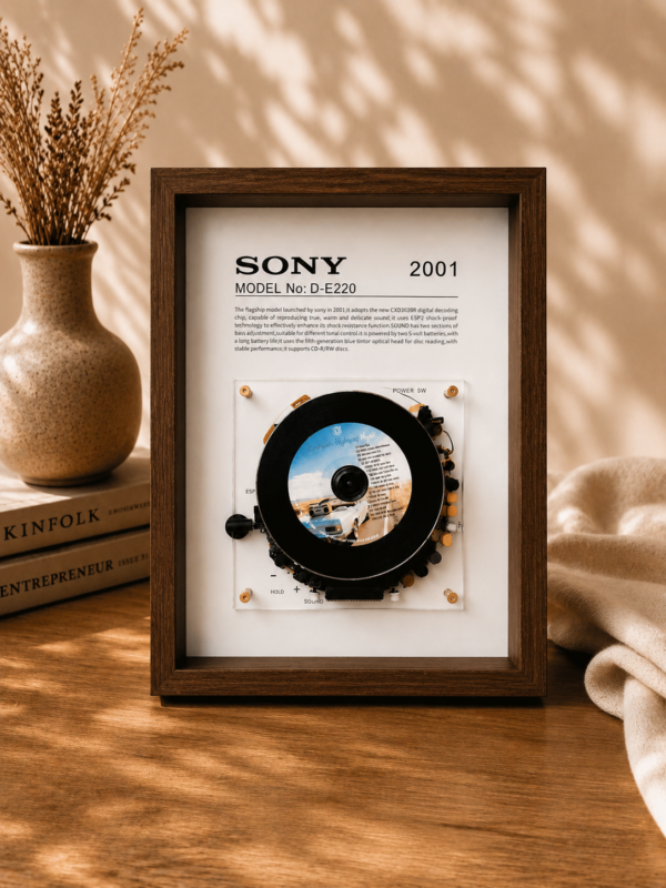 Product Image of the Walnut-Colored Sony NOD-E220 CD Player Custom vintage CD player frame art by BAOBO Studio