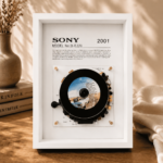 Product image of the white Sony NOD-E220 CD portable music player Custom vintage CD player frame art by BAOBO Studio