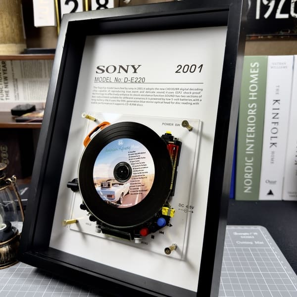 BAOBO Studio upcycled vintage Walkman and audio components in handmade frame art